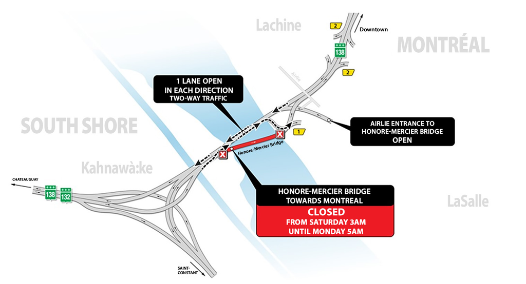 Mercier Bridge one lane available in each direction this weekend